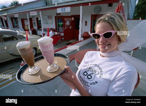 Route American Diner Twisters Soda Fountain Waitress In
