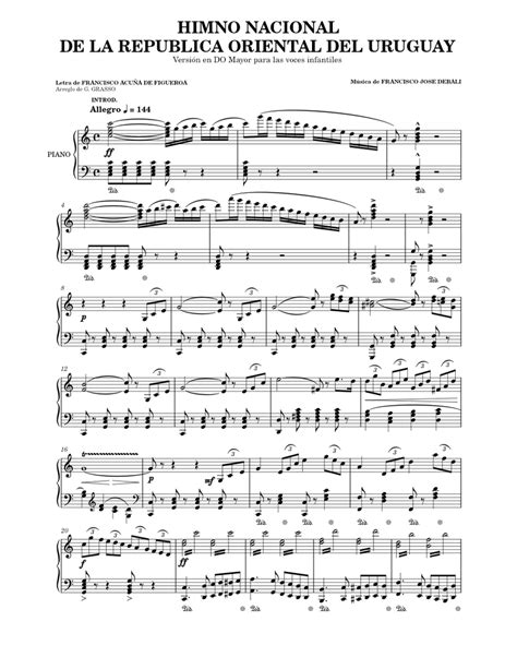 National Anthem Of Uruguay Sheet Music For Piano Voice Other Piano