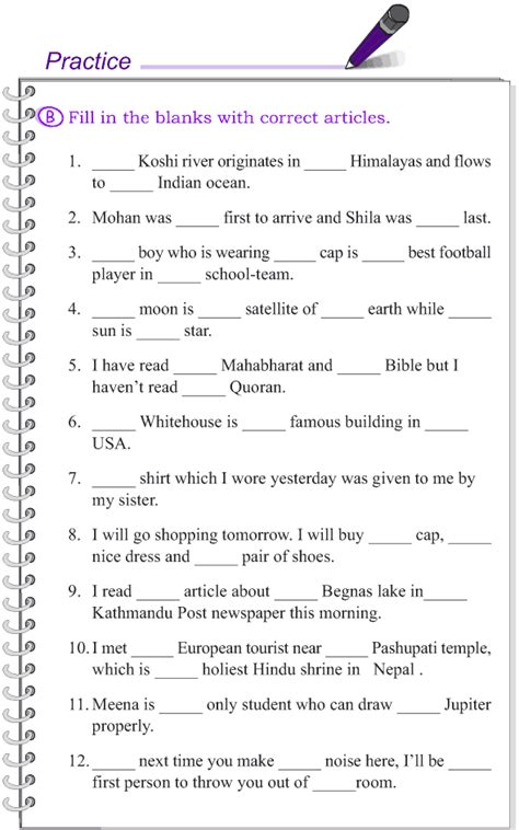 Check spelling or type a new query. Grade 4 Grammar Lesson 12 Articles | Grammar worksheets ...