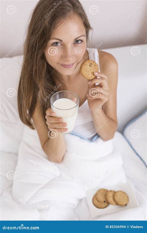 Breakfast In Bed Stock Photo Image Of Holding Pajamas