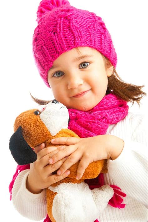 Little Girl Hugging Toy Dog Stock Photo Image Of Isolated Play 14690216