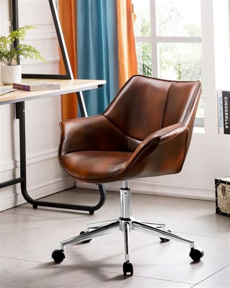 Elegant Brown Bucket Leather Office Chair Interior Design Ideas