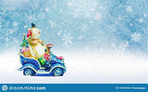 Winter Background With A Snowman, Snow And Snowflakes 3d Render Stock ...