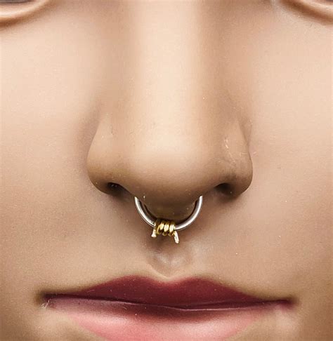 Thick 14k Gold Filled Nose Ring Fake Septum Ring Barbed Etsy