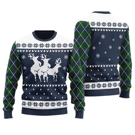 Navy Funny Reindeer Threesome Holiday Sweater Women