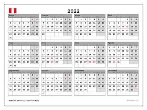 Calendario Enero 2022 Perú