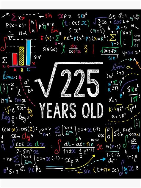 Square Root Of 225 15th Birthday 15 Year Old Ts Math Bday Poster