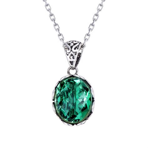 Authentic Green Crystal 100 925 Sterling Silver Necklace Pendant For