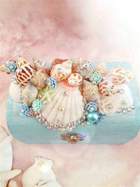 Medium Mermaid Shell Embellished Trinket Box Treasure Chest Etsy