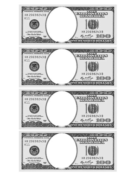 100 Dollar Bill Template Letter Page With 4 Real Size Dollar Etsy