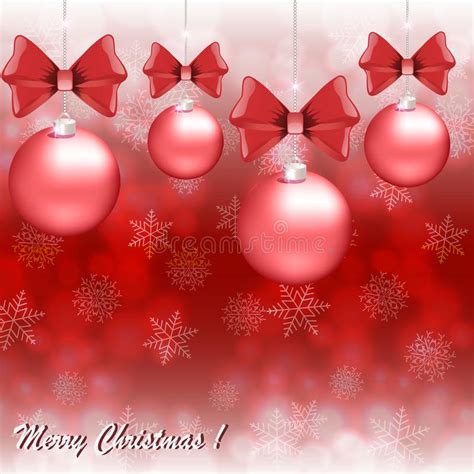 Greeting Christmas Card With Red Balls On Snowflakes Background Stock