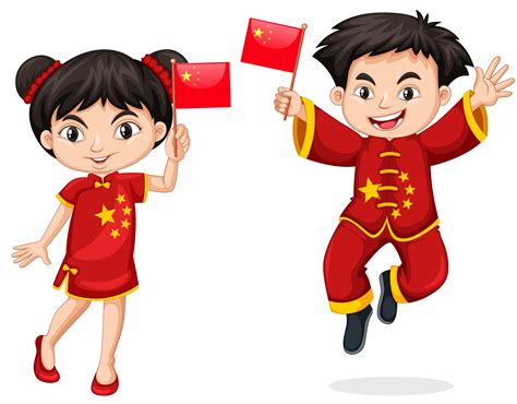 Chinese Kids Holding Flag 684555 Vector Art At Vecteezy