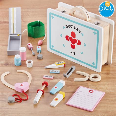 My Play Wooden Toy Doctor Kit Kids Children Medical Role Play 17pc T