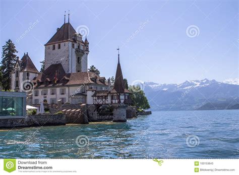 Oberhofen Castle On The Lake Thun In Switzerland Stock Image Image Of