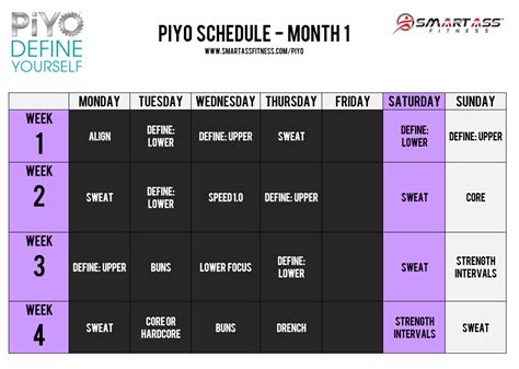 Piyo Workout Schedule Month 1 Piyo Workout Schedule Piyo Workout