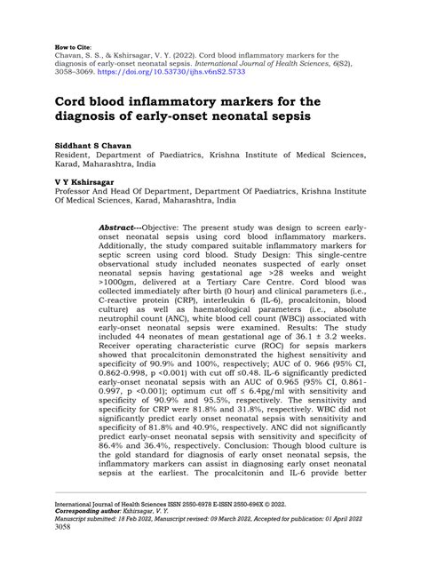 Pdf Cord Blood Inflammatory Markers For The Diagnosis Of Early Onset