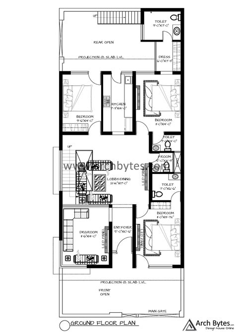 House Plan For 30 X 75 Feet Plot Size 250 Sq Yards Gaj Archbytes