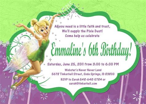 Tinkerbell Birthday Invitation Photo Option Customizable