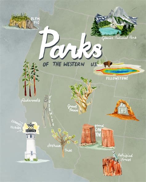 National Parks Of The Western Us Map Travel Poster National Parks