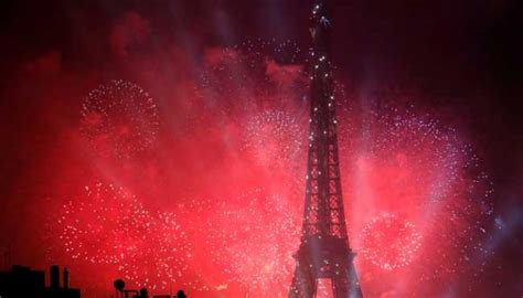 Fireworks Illuminate Eiffel Tower For Bastille Day