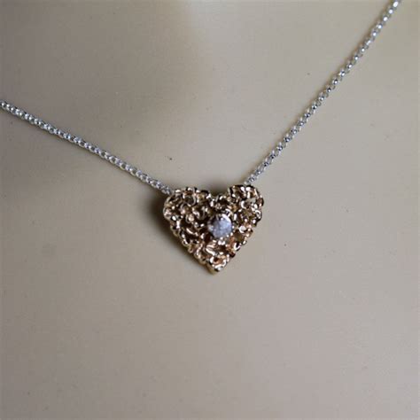 Heart Necklace Raw Diamond Heart Pendant 14k Yellow Gold And Etsy