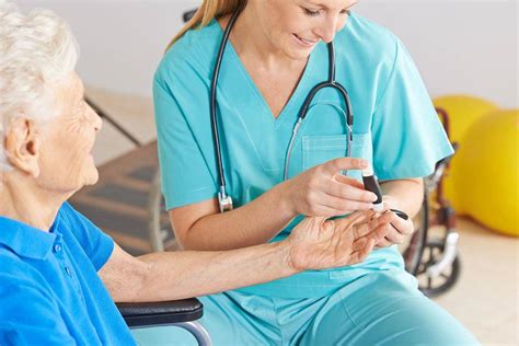 Maybe you would like to learn more about one of these? Geratric nurse monitoring blood sugar of senior woman ...