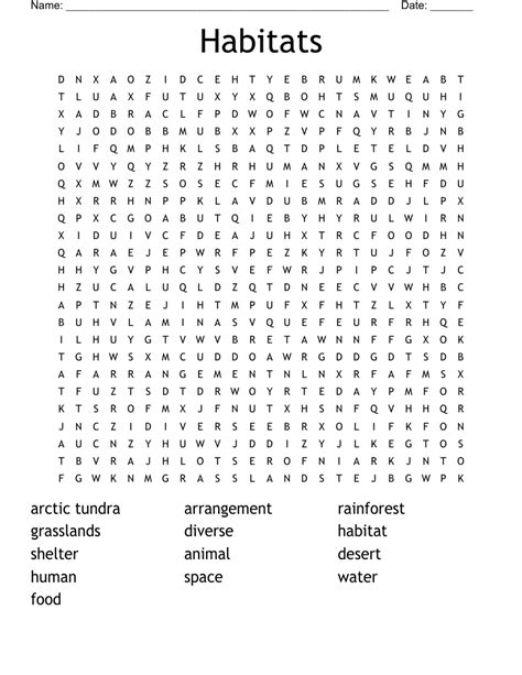 Habitats Word Search Wordmint