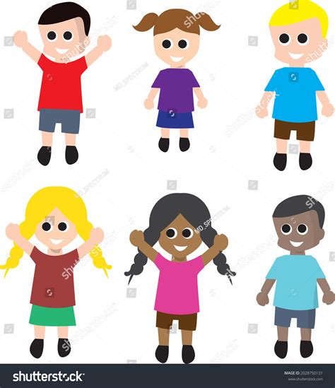 Children Vector Boys Girls Different Multicultural Stock Vector