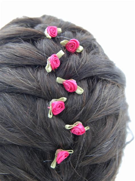 Pink Rose Hair Pins Pink Flower Hair Pin Pink Satin Rose Etsy