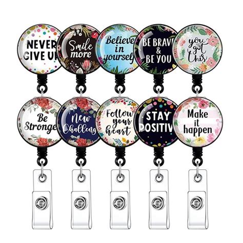 10 Pieces Badge Reel With Motivation Quotes Retractable Id Badge Holder