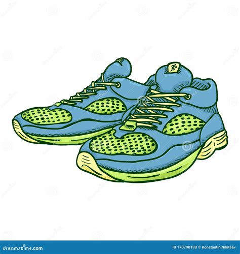 Vector Cartoon Green And Blue Running Shoes Stock Vector Illustration