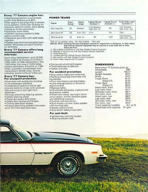 1977 Camaro Sales Brochure Options And Features