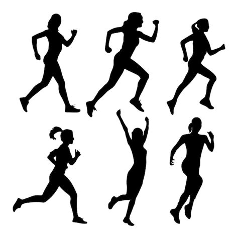 premium vector running woman silhouette set