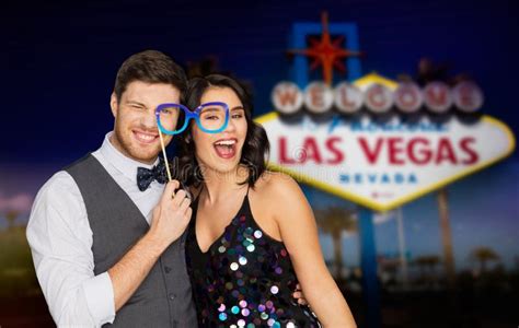 Couple With Party Glasses Having Fun At Las Vegas Stock Image Image