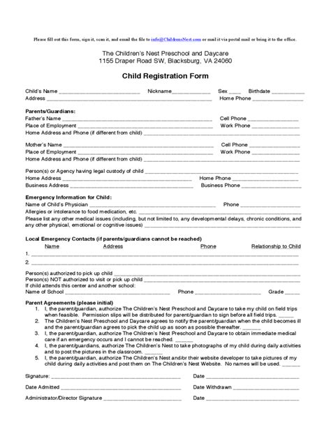 Child Registration Form 3 Free Templates In Pdf Word