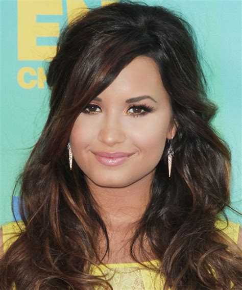 Demi Lovato Long Curly Casual Half Up Hairstyle With Side Swept Bangs