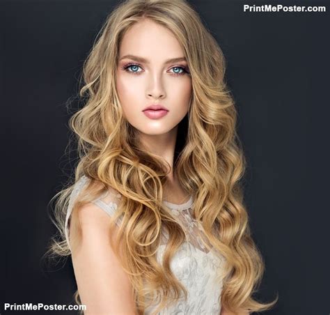 Poster Of Blonde Fashion Girl With Long And Shiny Curly Hair