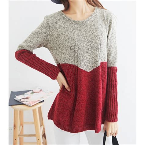 2018 women sweaters fashion autumn patchwork knitted sweater pullover loose long sleeve o neck