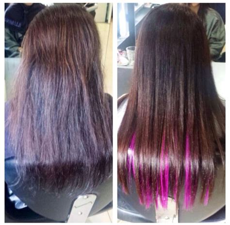 dreamcatchers extensions with peakaboo purple to add a pop of colour by glamour hair salon abu
