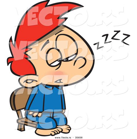Cartoon Vector Of A Tired Boy Trying To Stay Awake For Santa By