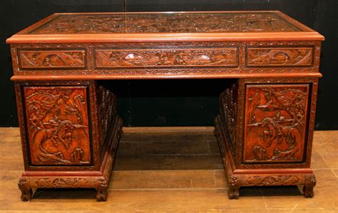 Antique Chinese Desk Carved Pedestal Desk Circa 1890 590781