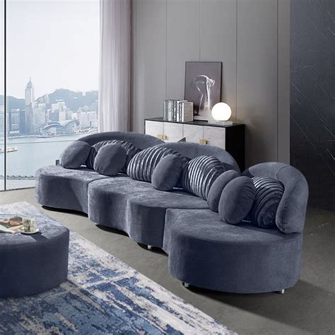 Modern 7 Seat Sofa Round Sectional Deep Gray Velvet Upholstered With