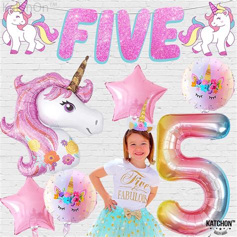 Buy Unicorn 5th Birthday Decorations Girl Glitter Five Banner Number