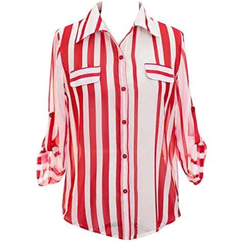 Red White Striped Blouse With Button Tab Sleeves 26 Liked On