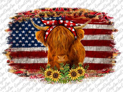 Cow Png Fluffy Cows Highland Cow Usa Flag 4th Of July Wreath Digital Download Instant