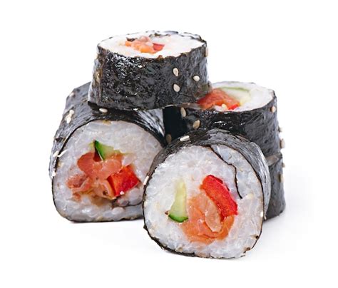 Traditional Fresh Japanese Sushi Rolls Free Photo