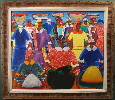 Haitian art is a complex tradition, reflecting african roots with strong indigenous, american and european aesthetic and religious influences. Alberoi Bazile Haitian painting of market women For Sale ...
