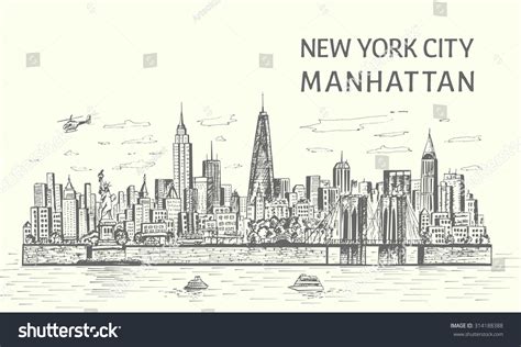 New York City Skyline Hand Drawn Stock Vector 314188388