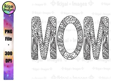 Download Zentangle Mom PNG Coloring Page Mandala Word Sublimation Art (561972) | Sublimation | Design Bundles