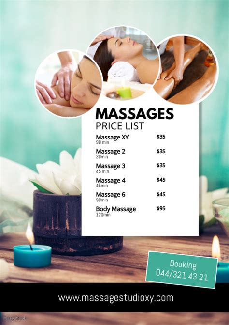 Massages Price List Spa Treatment Studio Ad Template Postermywall
